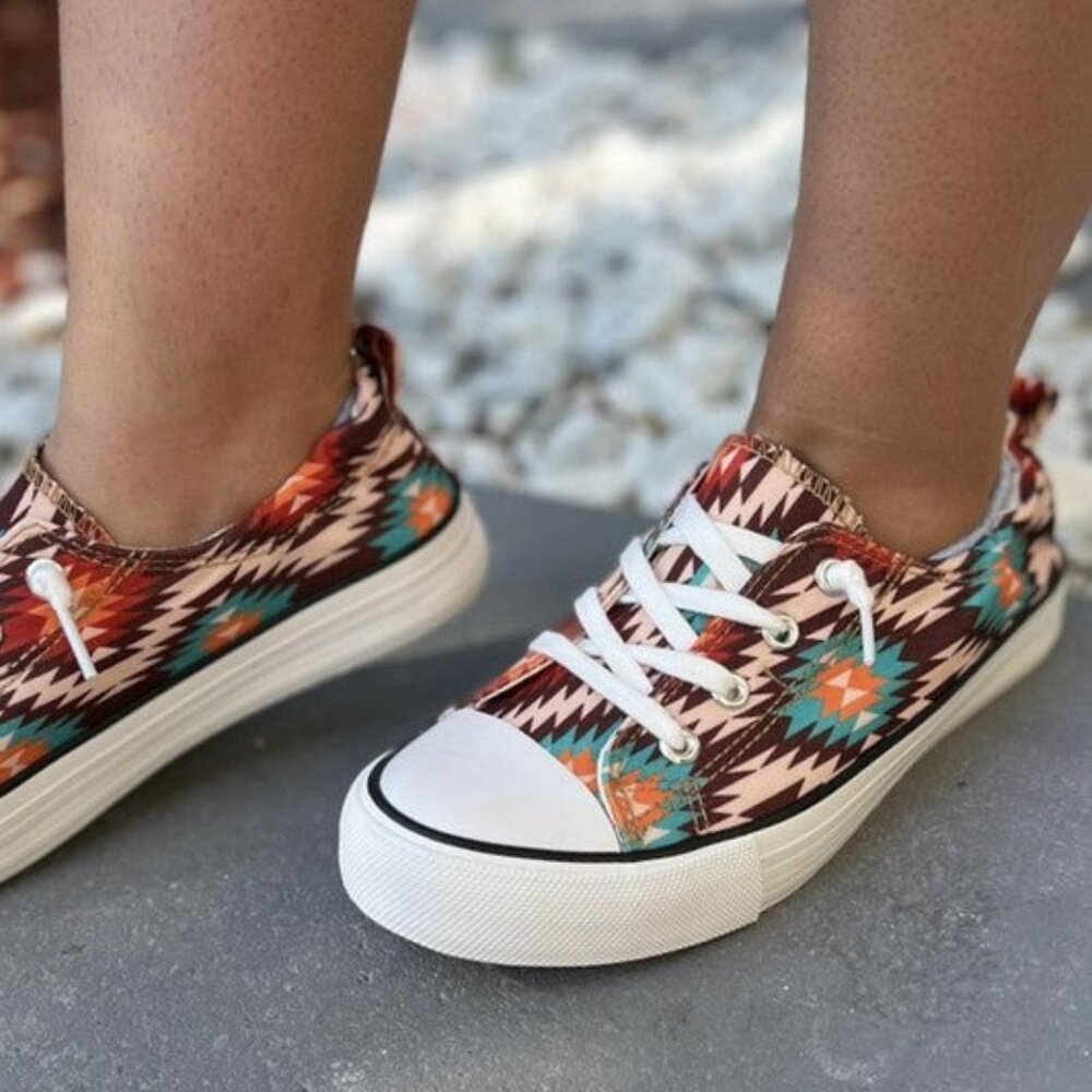 Everglades Star Aztec Canvas Slip-On Sneakers